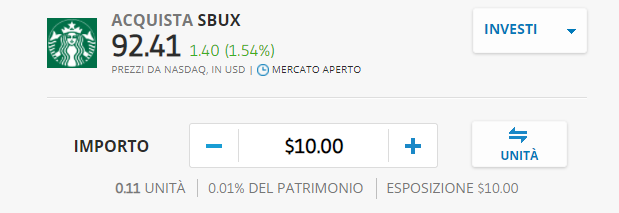 investimento minimo azioni sturbucks